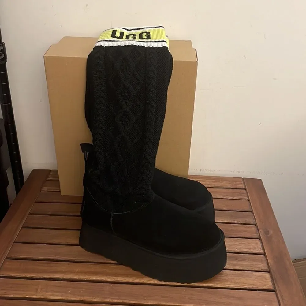 UGG Classic Sweater Letter Boots Black USA Women Size 8/UK 6/EU 39(MSRP$250)